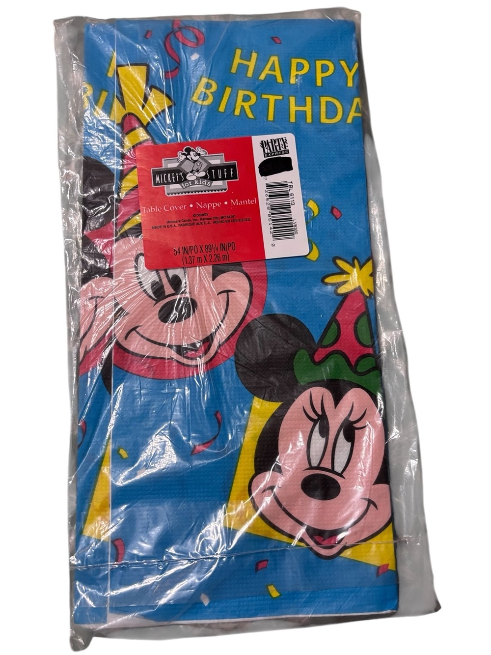 Vtg 90’s Disney NEW Mickey & Minnie Mouse Birthday Party Hat Paper Table Cover